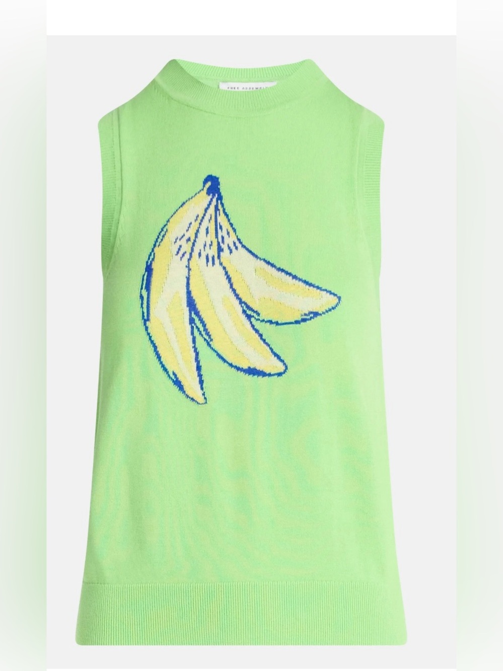 NWT Free Assembly M Green Banana Graphic Sleeveless Sweater Shell